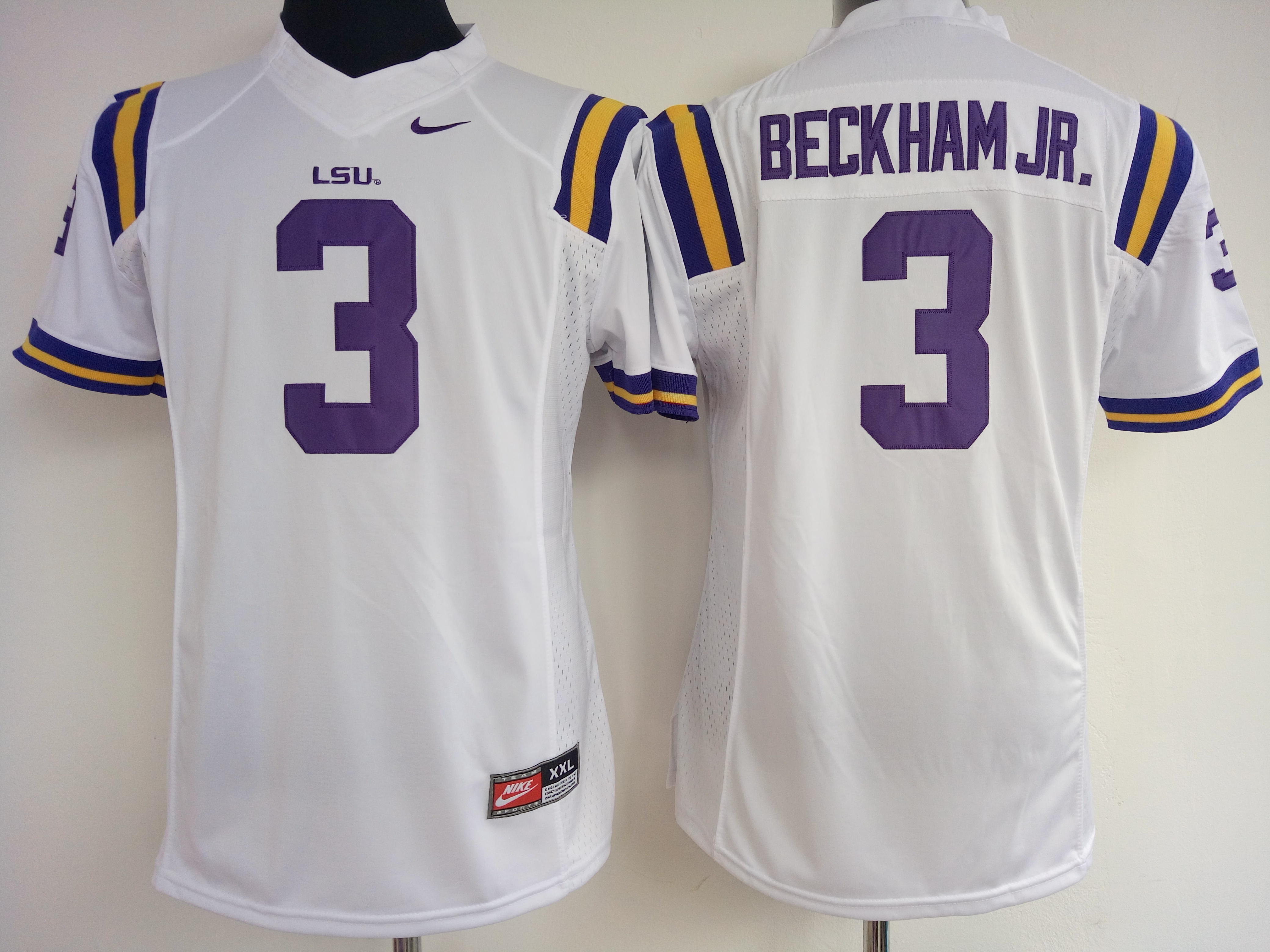 NCAA Womens LSU Tigers White 3 Beckham Jr jerseys